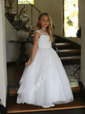 Beautiful First Communion Dress Beaded Lace Bodice