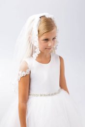 First Communion Veil with Floral Lace Trim