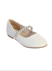 Girls White First Communion Shoes with Pearl Embellishment