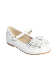 Girls White First Communion Shoes with Pearl Embellishment