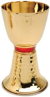 Gold Communion Chalice with Red Node and Hammered Finish 8 oz.