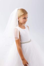 First Communion Veil with Clear Beads Edge