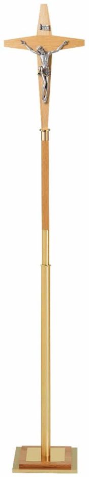 Brass and Oak Catholic Processional Crucifix 