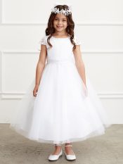 Lace Cap Sleeved First Communion Dress Sheer Lace Back