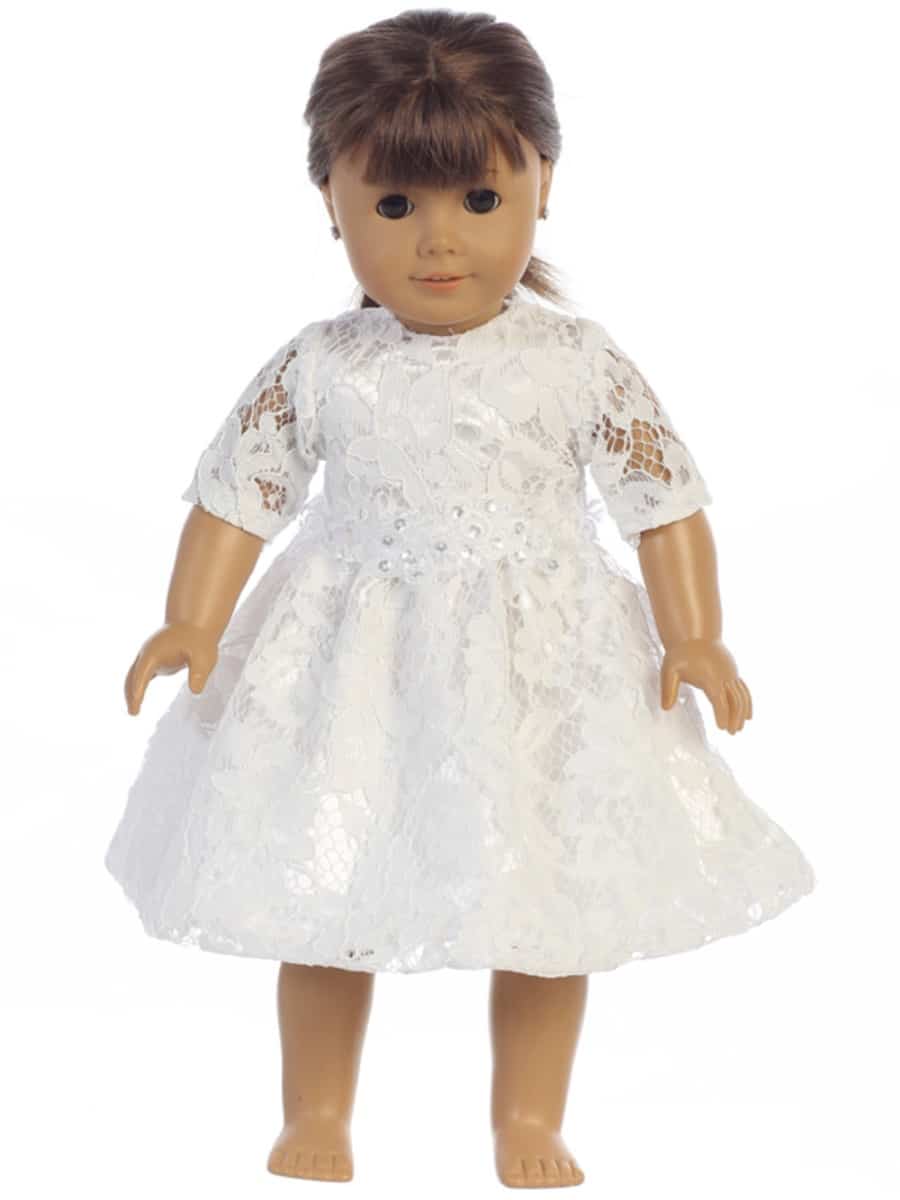 Lace First Communion Doll Dress with 3/4" Length Sleeves