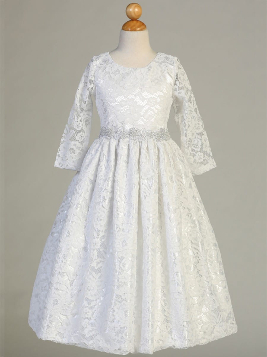 Lace First Communion Dresses with 3/4" Length Sleeves