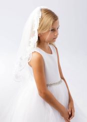 First Communion Veil with Lace Floral Edge