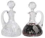 Large Crystal Church Cruets with Grape and Leaf Design