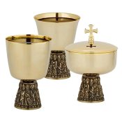 Last Supper Brass Set Chalice, Ciborium, Common Cup