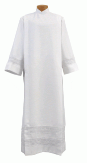 Linen Weave Clergy Alb with Lace Bands