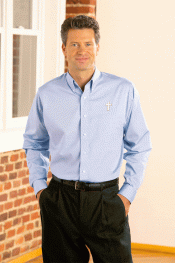 Long Sleeve Oxford Clergy Shirt with Cross
