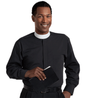 Men's Banded Collar Black Clergy Shirt