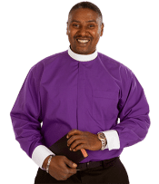 Men's Purple Neckband Clergy Shirt with French Cuffs