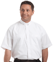 Men's Short Sleeve Tab Collar White Clergy Shirt
