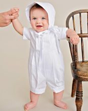 Boys Broadcloth Cotton Baptism Christening  Romper