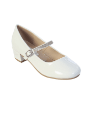 Patent Leather Blocked Heel Shoes with a Rhinestone Strap