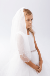 Plain First Communion Veil with Scalloped Chord Edging