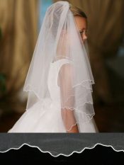 Plain First Communion Veil with Scalloped Cord Edging