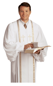 Pulpit Robe Wesley White with Gold Piping-Crosses