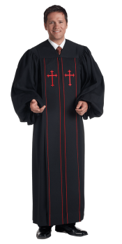 Mens Clergy Robe Cleric Black with Red Crosses
