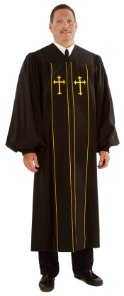 Pulpit Robe Pilgrim Black with Gold Piping-Crosses