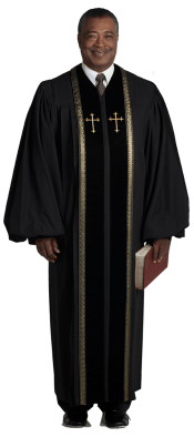 Pulpit Robe Wesley Black with Gold Piping-Crosses