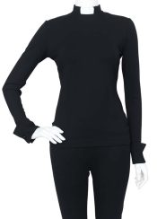 Women's  Black Long Sleeve Slim Fit Tab Collar Knit Clergy Top