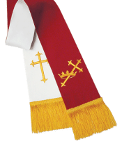 Reversible Clergy Stolel Red and White with Symbols