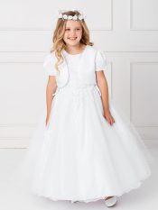 Plus Size Satin Bodice with Lace Applique First Communion Dress
