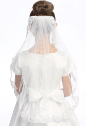 First Communion Veil on comb with corded lace trim