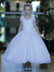 Beautiful First Communion Dress Cap Sleeves Rhinestone Accents