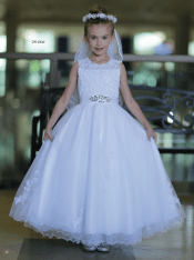 Beautiful First Communion Dress Beaded Lace Bodice