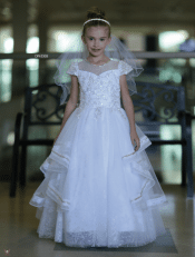 Communion Dress Cap Sleeves Beading Throughout