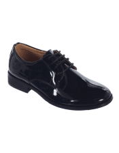 These boys first communion shoes feature a soft non shiny black patent leather.  These  black patent leather first communion shoes for boys are available while supplies last