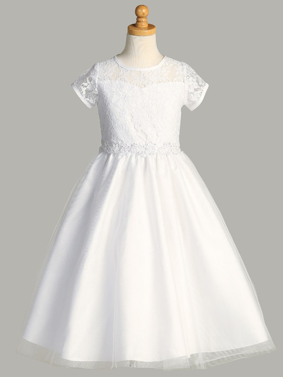 First Communion Dress Lace bodice and tulle skirt Front