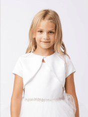 Short Sleeve Satin First Communion Bolero Jacket with Pearl Trim