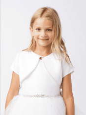 Short Sleeve Satin First Communion Jacket with Rhinestone Trim