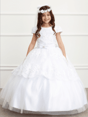 First Communion Dress Pleated satin sash with a bow accent
