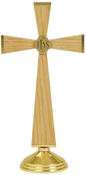 Solid Brass and Oak Standing Church Altar Cross