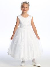 First Communion Dress Corded embroidered tulle with pearls and sequins