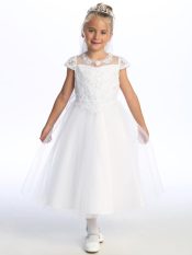First Communion Dress Corded embroidered tulle with pearls and sequins