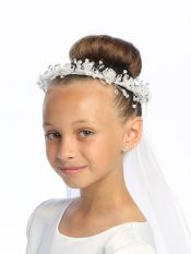 First Communion Veil Crystal & organza flowers with rhinestone