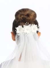 First Communion Comb Veil Satin Flowers and Pearls