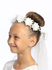 First Communion Wreath Veil silk & organza flowers with pearls