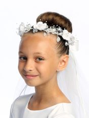 First Communion Wreath Veil satin & crystal flowers