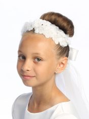 First Communion Wreath Veil Flower with rhinestone accents