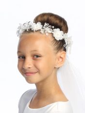 Wreath First Communion Veils Organza Crystal Flowers and Rhinestones