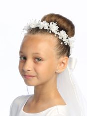 Wreath First Communion Veils Organza Crystal Flowers and Rhinestones