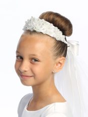 Wreath First Communion Veils Organza Crystal Flowers and Rhinestones