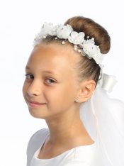 Girls First Communion Veil and Headpiece with Flowers